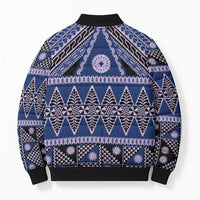 Vintage Bula Fiji Bomber Puffer Jacket Prussian Blue Tapa Masi Motif LT9 - Polynesian Pride