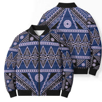 Vintage Bula Fiji Bomber Puffer Jacket Prussian Blue Tapa Masi Motif LT9 - Polynesian Pride