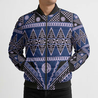Vintage Bula Fiji Bomber Puffer Jacket Prussian Blue Tapa Masi Motif LT9 - Polynesian Pride