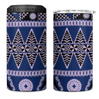 Vintage Bula Fiji 4 in 1 Can Cooler Tumbler Prussian Blue Tapa Masi Motif