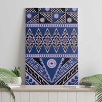 Vintage Bula Fiji Canvas Wall Art Prussian Blue Tapa Masi Motif