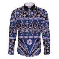 Vintage Bula Fiji Family Matching Off Shoulder Maxi Dress and Hawaiian Shirt Prussian Blue Tapa Masi Motif