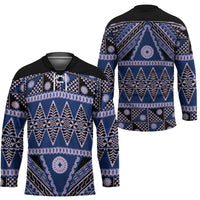 Vintage Bula Fiji Hockey Jersey Prussian Blue Tapa Masi Motif - Polynesian Pride