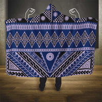 Vintage Bula Fiji Hooded Blanket Prussian Blue Tapa Masi Motif LT9 - Polynesian Pride