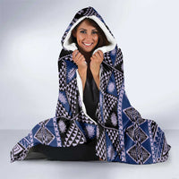 Vintage Bula Fiji Hooded Blanket Prussian Blue Tapa Masi Motif LT9 - Polynesian Pride