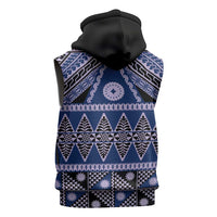 Vintage Bula Fiji Sleeveless Zip Hoodie Prussian Blue Tapa Masi Motif - Polynesian Pride