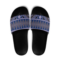 Vintage Bula Fiji Slide Sandals Prussian Blue Tapa Masi Motif LT9 Blue - Polynesian Pride