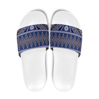 Vintage Bula Fiji Slide Sandals Prussian Blue Tapa Masi Motif LT9 Blue - Polynesian Pride