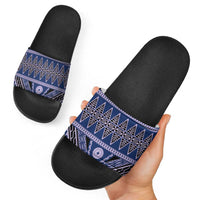 Vintage Bula Fiji Slide Sandals Prussian Blue Tapa Masi Motif LT9 - Polynesian Pride