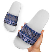 Vintage Bula Fiji Slide Sandals Prussian Blue Tapa Masi Motif LT9 - Polynesian Pride