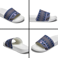 Vintage Bula Fiji Slide Sandals Prussian Blue Tapa Masi Motif LT9 - Polynesian Pride