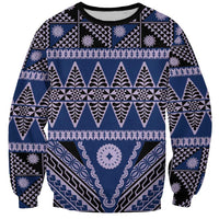 Vintage Bula Fiji Sweatshirt Prussian Blue Tapa Masi Motif LT9 Unisex Blue - Polynesian Pride