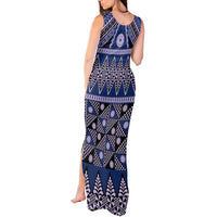 Vintage Bula Fiji Tank Maxi Dress Prussian Blue Tapa Masi Motif