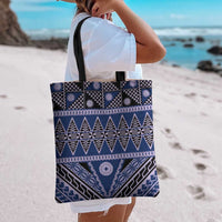 Vintage Bula Fiji Tote Bag Prussian Blue Tapa Masi Motif - Polynesian Pride