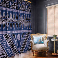 Vintage Bula Fiji Window Curtain Prussian Blue Tapa Masi Motif