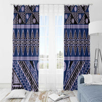Vintage Bula Fiji Window Curtain Prussian Blue Tapa Masi Motif