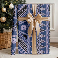 Vintage Bula Fiji Wrapping Paper Prussian Blue Tapa Masi Motif - Polynesian Pride
