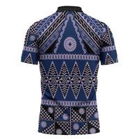 Vintage Bula Fiji Zipper Polo Shirt Prussian Blue Tapa Masi Motif LT9 - Polynesian Pride