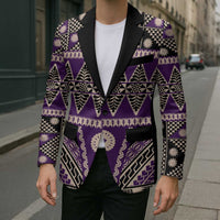 Vintage Bula Fiji Blazer Purple Tapa Masi Motif - Polynesian Pride