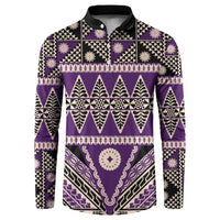 Vintage Bula Fiji Button Sweatshirt Purple Tapa Masi Motif LT9 Purple - Polynesian Pride