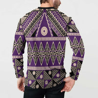 Vintage Bula Fiji Button Sweatshirt Purple Tapa Masi Motif LT9 - Polynesian Pride