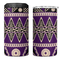 Vintage Bula Fiji 4 in 1 Can Cooler Tumbler Purple Tapa Masi Motif