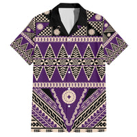 Vintage Bula Fiji Family Matching Off The Shoulder Long Sleeve Dress and Hawaiian Shirt Purple Tapa Masi Motif