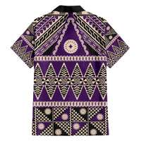 Vintage Bula Fiji Family Matching Off The Shoulder Long Sleeve Dress and Hawaiian Shirt Purple Tapa Masi Motif