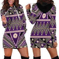 Vintage Bula Fiji Hoodie Dress Purple Tapa Masi Motif