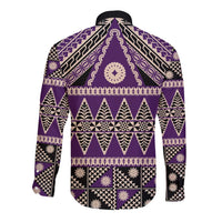 Vintage Bula Fiji Long Sleeve Button Shirt Purple Tapa Masi Motif LT9 - Polynesian Pride