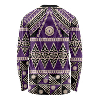 Vintage Bula Fiji Long Sleeve Shirt Purple Tapa Masi Motif LT9 - Polynesian Pride