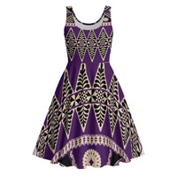 Vintage Bula Fiji Midi Dress Purple Tapa Masi Motif - Polynesian Pride