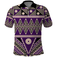 Vintage Bula Fiji Polo Shirt Purple Tapa Masi Motif LT9 Purple - Polynesian Pride