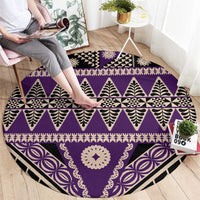 Vintage Bula Fiji Round Carpet Purple Tapa Masi Motif