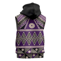 Vintage Bula Fiji Sleeveless Hoodie Purple Tapa Masi Motif - Polynesian Pride