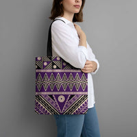 Vintage Bula Fiji Tote Bag Purple Tapa Masi Motif - Polynesian Pride