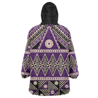 Vintage Bula Fiji Wearable Blanket Hoodie Purple Tapa Masi Motif