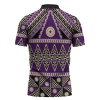 Vintage Bula Fiji Zipper Polo Shirt Purple Tapa Masi Motif LT9 - Polynesian Pride