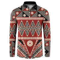 Vintage Bula Fiji Button Sweatshirt Red Tapa Masi Motif LT9 Red - Polynesian Pride