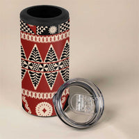 Vintage Bula Fiji 4 in 1 Can Cooler Tumbler Red Tapa Masi Motif