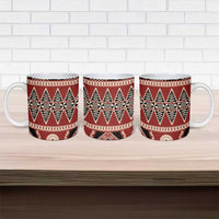 Vintage Bula Fiji Ceramic Mug Red Tapa Masi Motif - Polynesian Pride