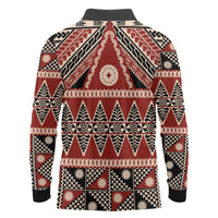 Vintage Bula Fiji Long Sleeve Polo Shirt Red Tapa Masi Motif LT9 - Polynesian Pride