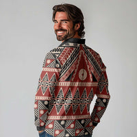 Vintage Bula Fiji Long Sleeve Polo Shirt Red Tapa Masi Motif LT9 - Polynesian Pride