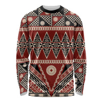 Vintage Bula Fiji Long Sleeve Shirt Red Tapa Masi Motif LT9 Unisex Red - Polynesian Pride