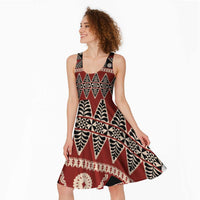 Vintage Bula Fiji Midi Dress Red Tapa Masi Motif - Polynesian Pride