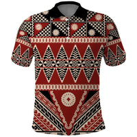 Vintage Bula Fiji Polo Shirt Red Tapa Masi Motif LT9 Red - Polynesian Pride