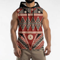 Vintage Bula Fiji Sleeveless Hoodie Red Tapa Masi Motif - Polynesian Pride