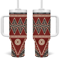 Vintage Bula Fiji Tumbler With Handle Red Tapa Masi Motif