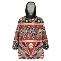 Vintage Bula Fiji Wearable Blanket Hoodie Red Tapa Masi Motif