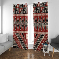 Vintage Bula Fiji Window Curtain Red Tapa Masi Motif